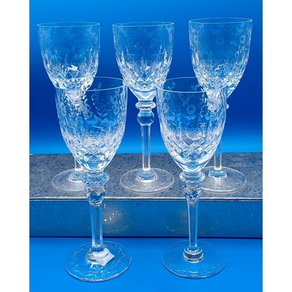 Rogaska Gallia Floral Etched Lead Crystal Wine Hocks Glasses Set Of 5 7 3/4" - Picture 2 of 7
